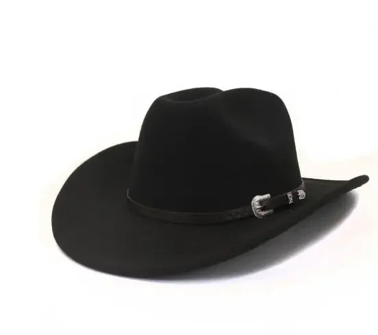 Western Punk Wool Felt Cowboy Hat, Wide Rolled Brim Fedora For Equestrian Riding