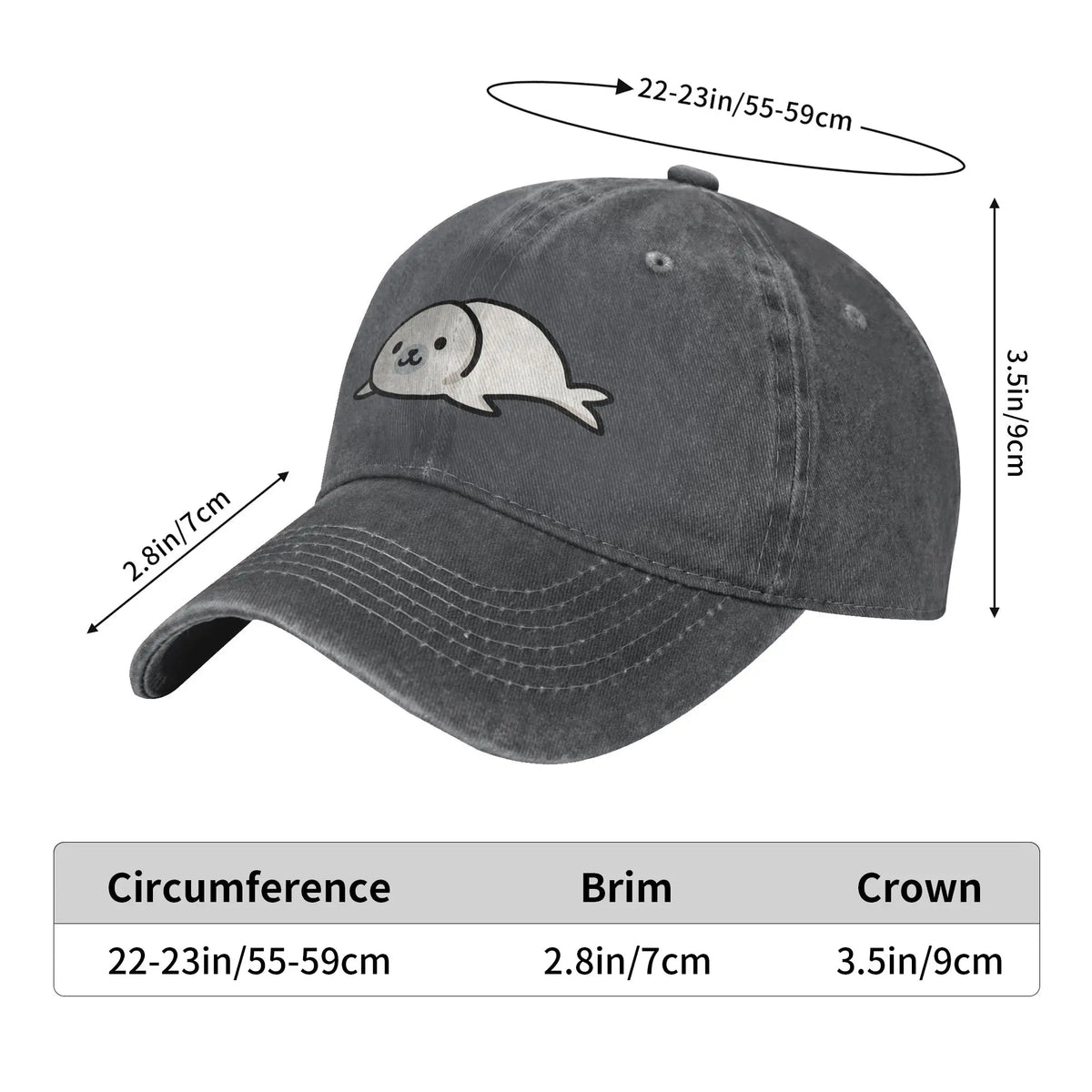 Seal Denim Fabric Cap Casual Baseball Caps Adjustable Hat