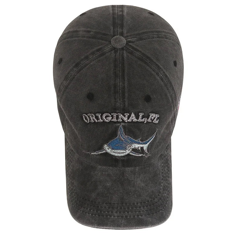Shark Graphic And American Flag Embroidery Men Women Adjustable Soft Top Baseball Cap