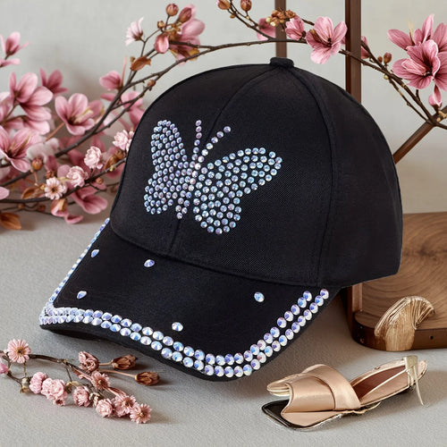 Butterfly-Shaped Diamond-Studded Women's Baseball Cap