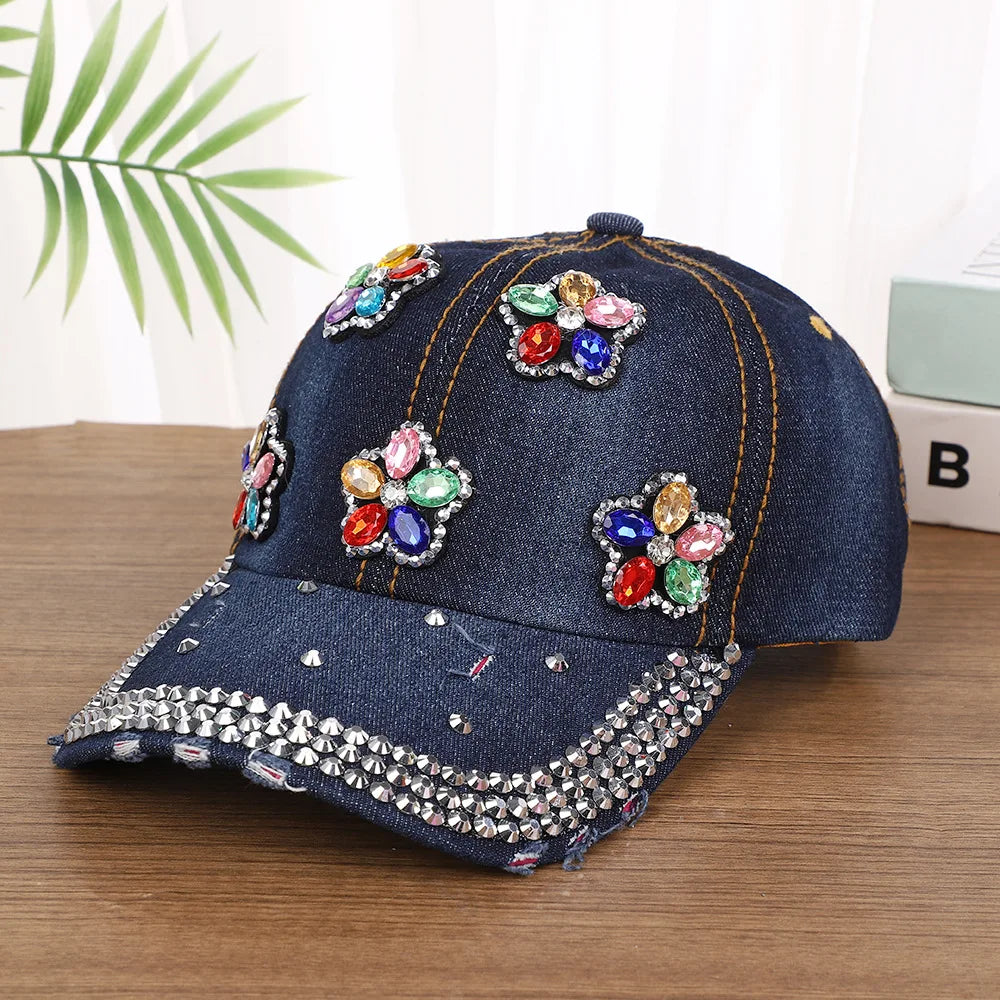 Colorful Flower Shining Baseball Cap Unique Stylish Cowboy Hat