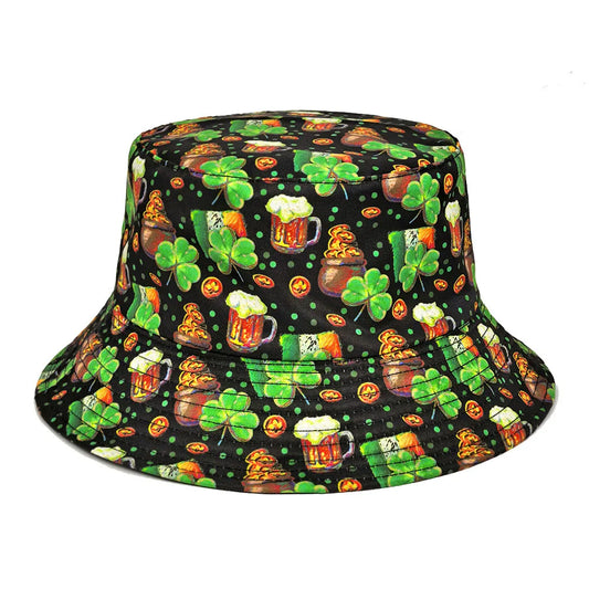 St. Patrick's Day Beer Green Clover Print Bucket Hats