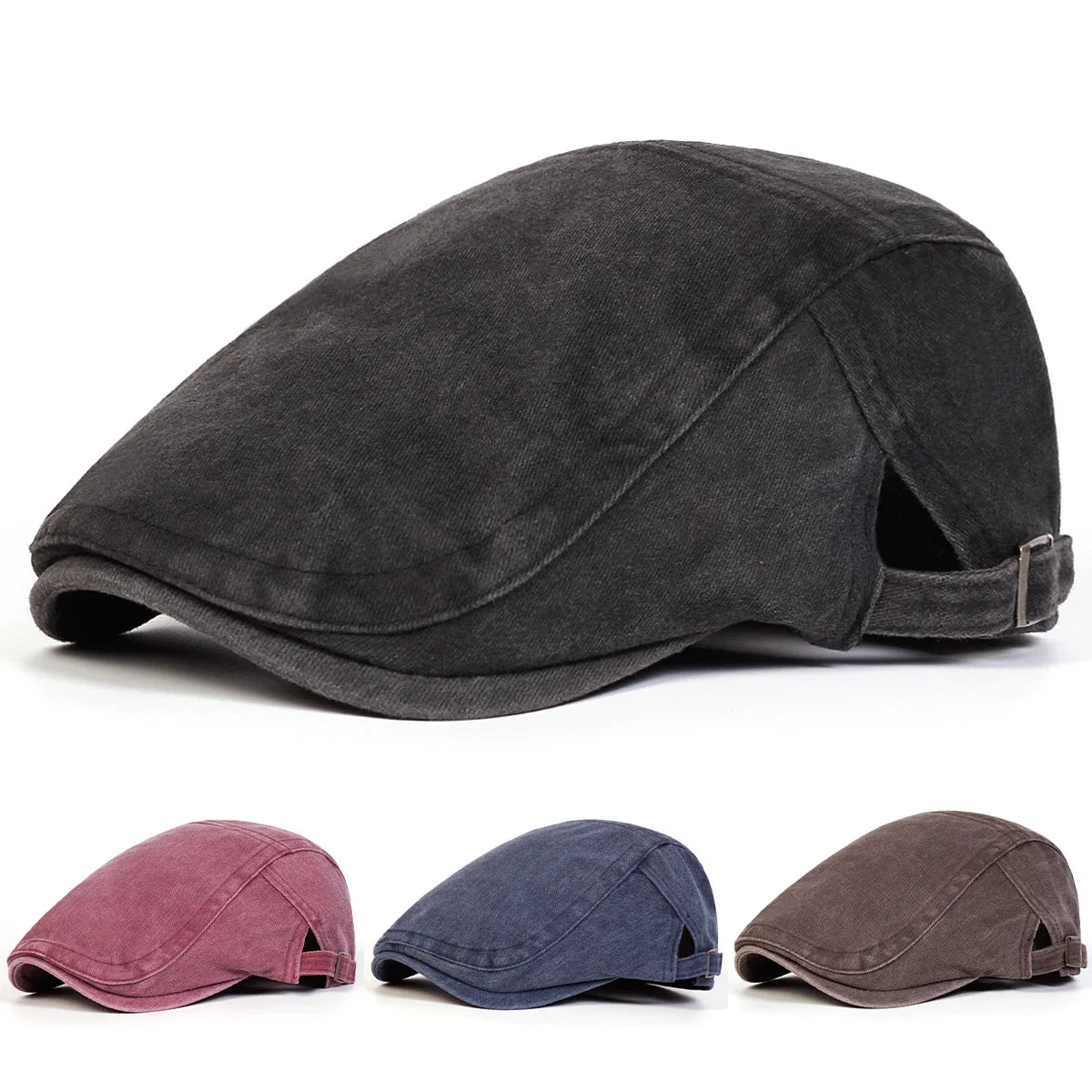 Men Solid Color Washing Newsboy Caps British Painters Hats