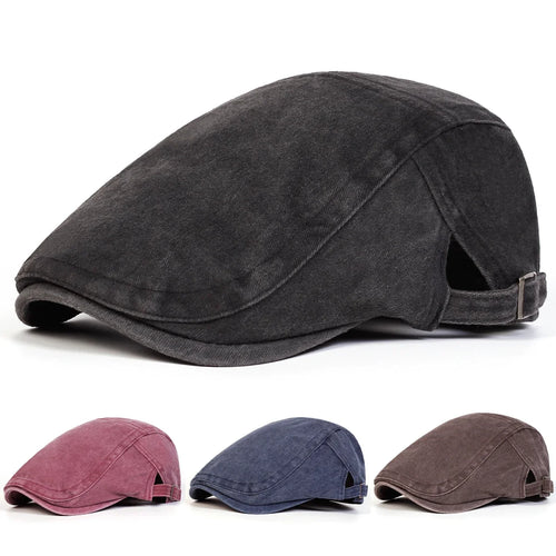 Men Solid Color Washing Newsboy Caps British Painters Hats
