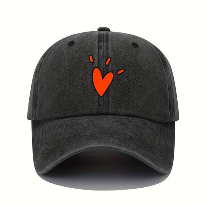 Retro Baseball Cap with Heart-Shaped Pattern