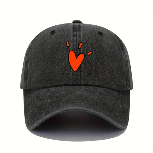 Retro Baseball Cap with Heart-Shaped Pattern
