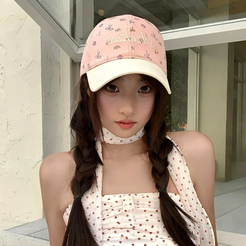Korean Floral Letter Embroidered Baseball Cap