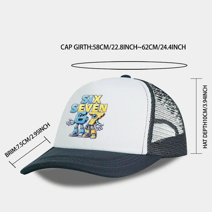 Cute 67 Robot Print Mesh Cap