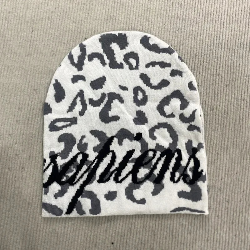 Leopard Print Knitted Hat Spring New Retro High Street Style Y2K