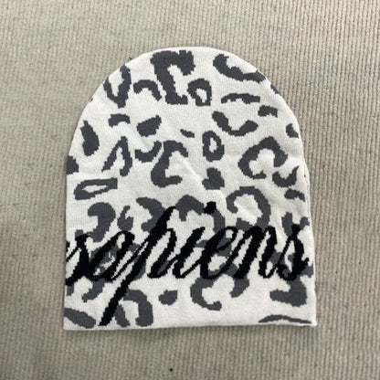 Leopard Print Knitted Hat Spring New Retro High Street Style Y2K