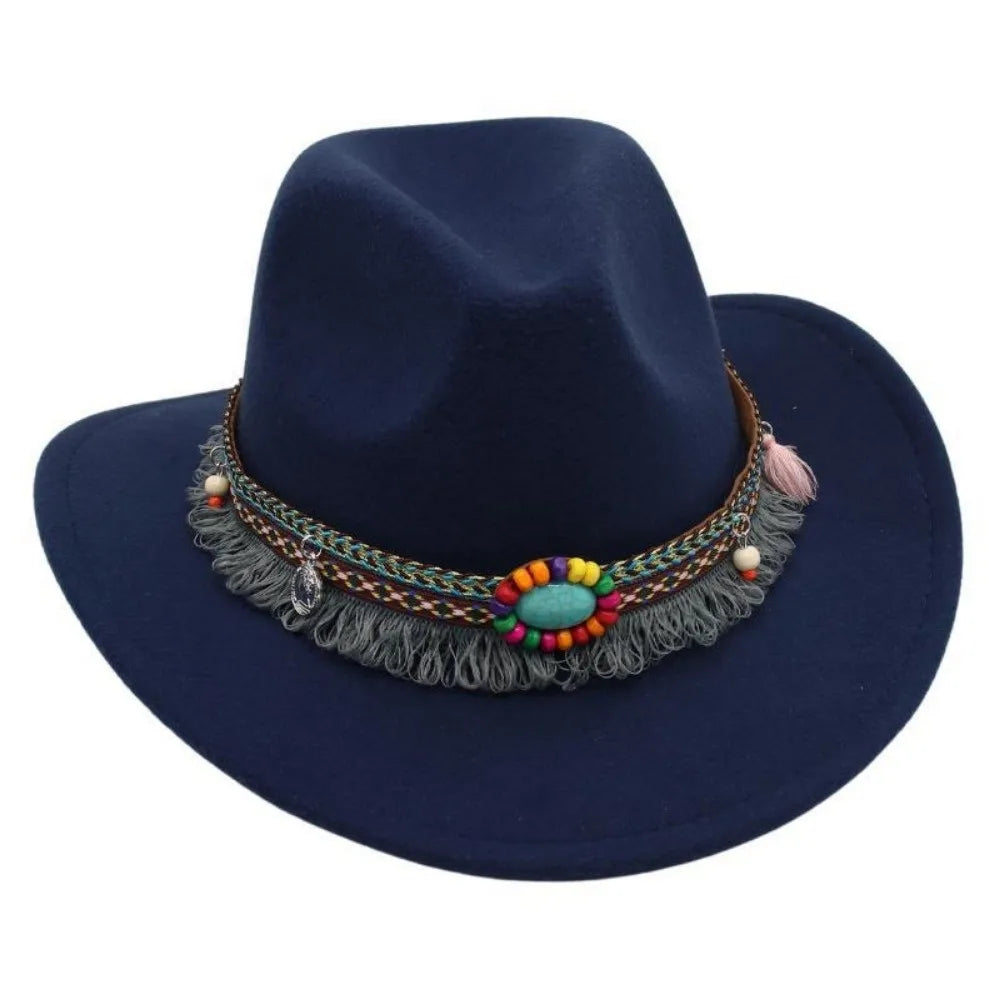 Ethnic Style Western Cowboy Hat Wide Brim Roll Brim Cowgirl Cap