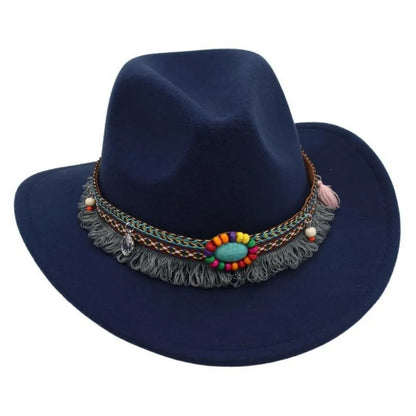 Ethnic Style Western Cowboy Hat Wide Brim Roll Brim Cowgirl Cap