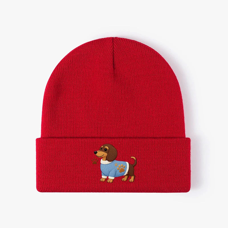 Dachshund Dog Knit Beanie Warm Cuffed Skull Cap