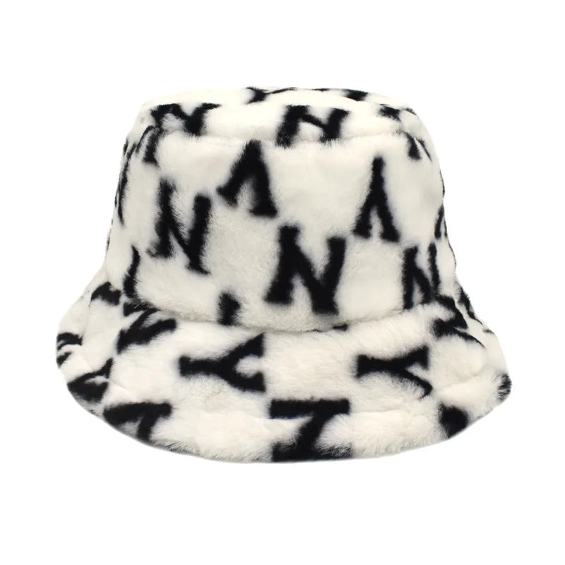 Winter Bucket Hat Women's Fashion Leopard Panama Warm Hats Female Vintage