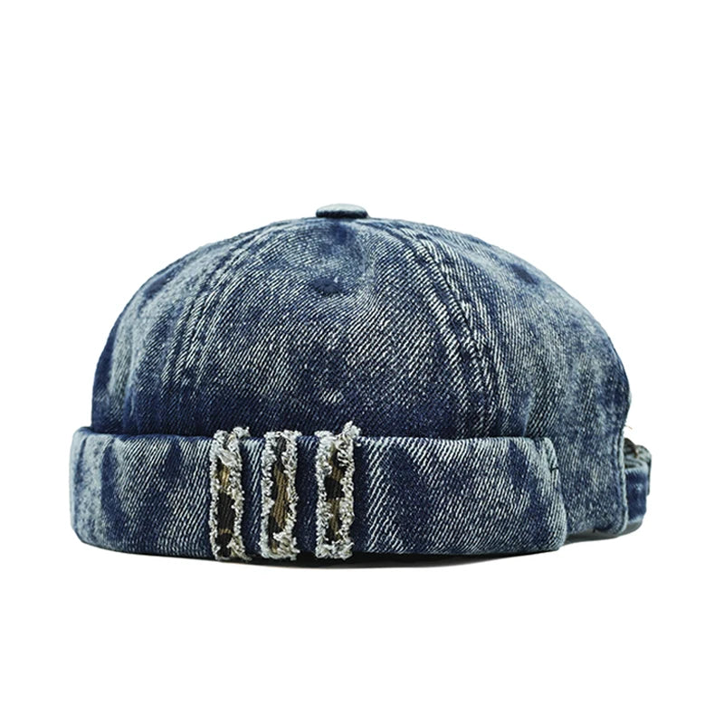 Retro Denim Docker Cap Splicing Style Brimless Caps