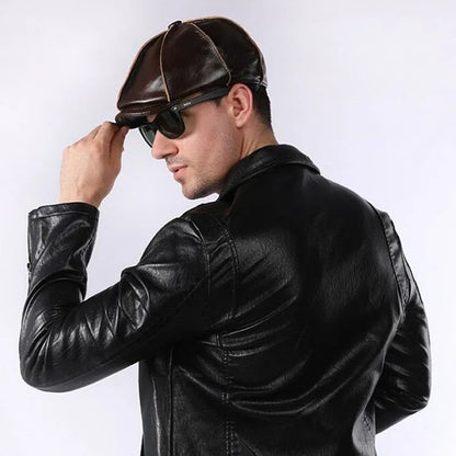 Retro Octagonal Genuine Leather Hat Autumn Warm Men's