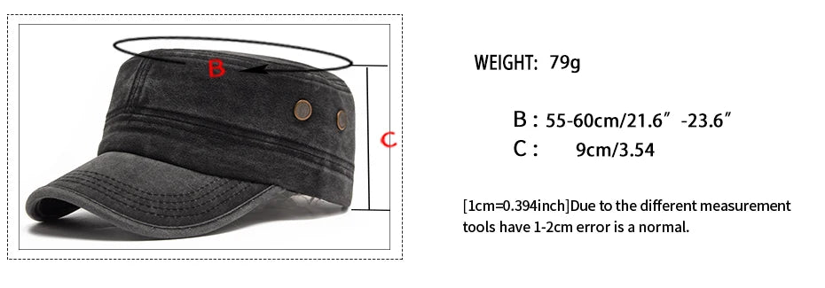 Men Flat Army Hat Washed Cotton Vintage Visor Baseball Cap Hunting Militarily Caps Casual Outdoor