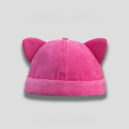 Cute Sweet Cat Ears Brimless Hat Personality Casual Solid Color Beanie Hat Cotton