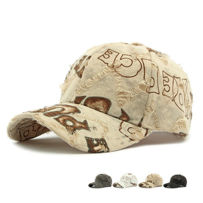 Holey-Edged, Frayed, Letter-Stamped Baseball Cap
