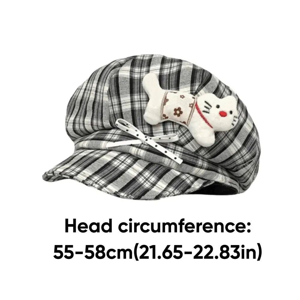 Cute Face Slimming Plaid Beret Hat Sun Protection Y2K Newsboy Hat