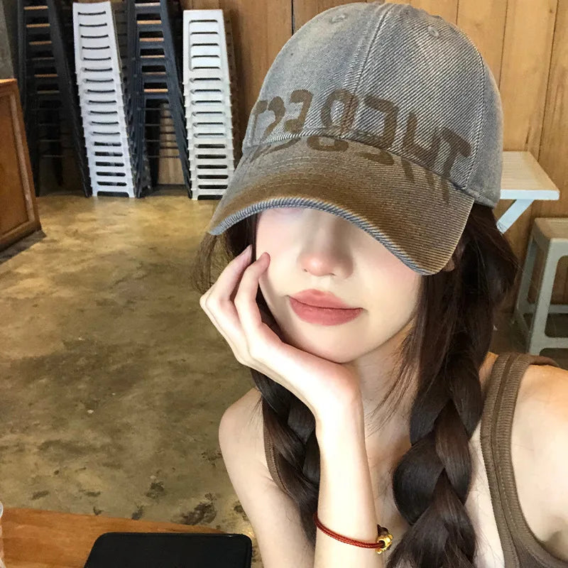 American Retro Washed Letter Baseball Cap for Men and Women
