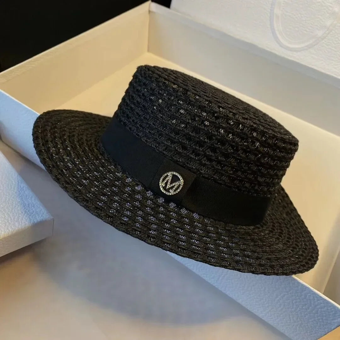 Women's Elegant Houndstooth Sun Hat - Wide Brim UV Protection Beach Hat