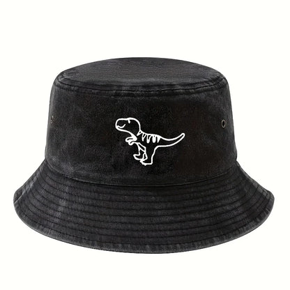Fisherman's Hat Retro Washed Hat Flat Top Sunshade Hat Dinosaur Print