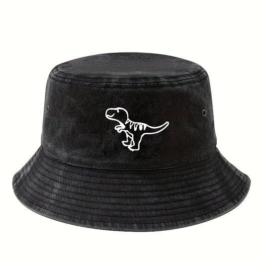Fisherman's Hat Retro Washed Hat Flat Top Sunshade Hat Dinosaur Print