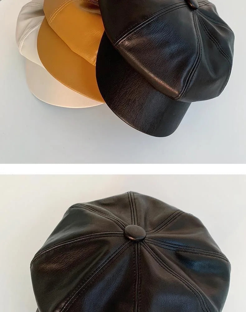 Korean Version Leather Beret, Kids Autumn Winter Octagonal Hat