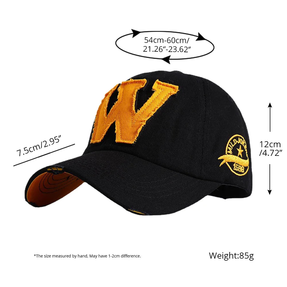 2025 W Letter Embroidery Washed Cotton Baseball Cap