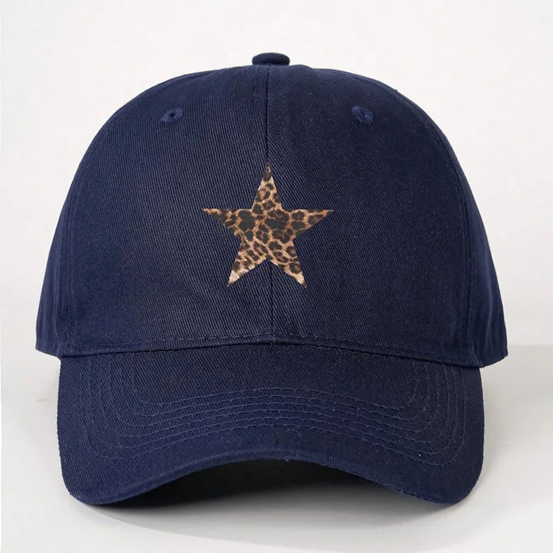 Leopard Print Star Soft Cotton Baseball Cap Unisex Adjustable