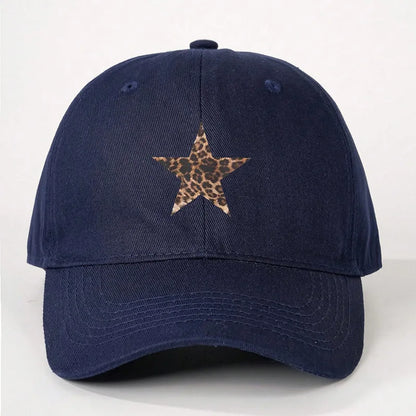 Leopard Print Star Soft Cotton Baseball Cap Unisex Adjustable