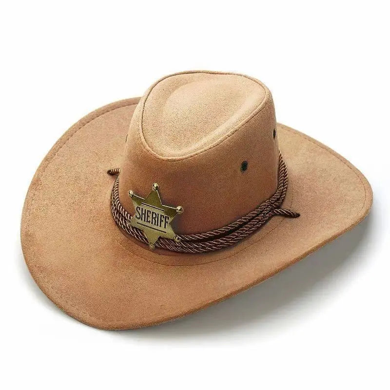 New Western Cowboy Hat With Star Three Ropes Coffee Color Flat Top