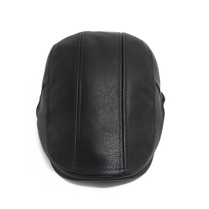 Fashion Men PU Leather Beret Autumn Winter Visor Flat Cap Thicken Warm Hat