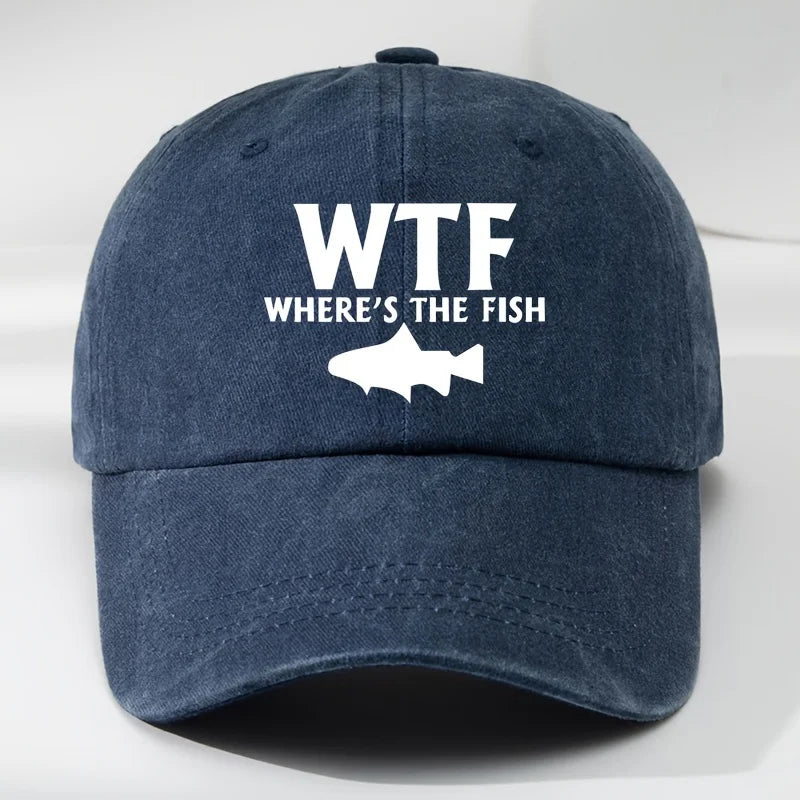 WTF Fish Print Outdoor Men's Washed Baseball Cap Retro Duckbill Cap Sports