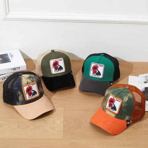 Embroidered Rooster COCK Patch, Distressed Western Streetwear Baseball Cap