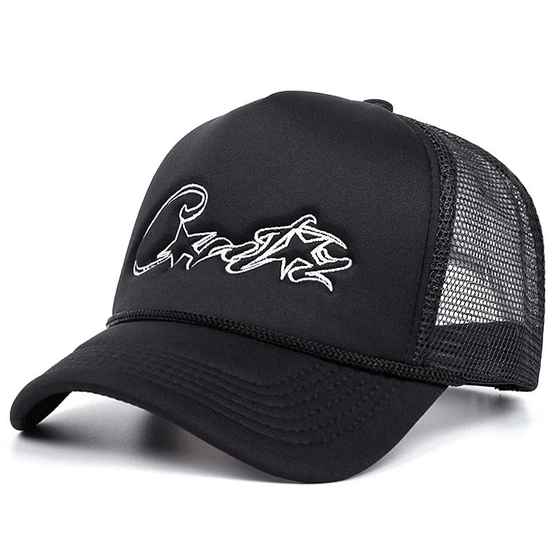 American Letter Embroidered Sun Hat Couple Mesh Breathable Duck Tongue