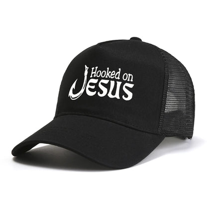 Christian Graphic Baseball Cap Hooked On Jesus & Mark Scripture Print Caps Fashion Casual Hats