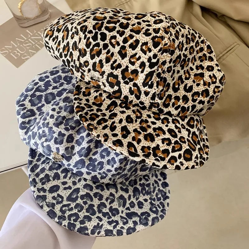 Y2K British Leopard Berets Vintage Octagonal Cap