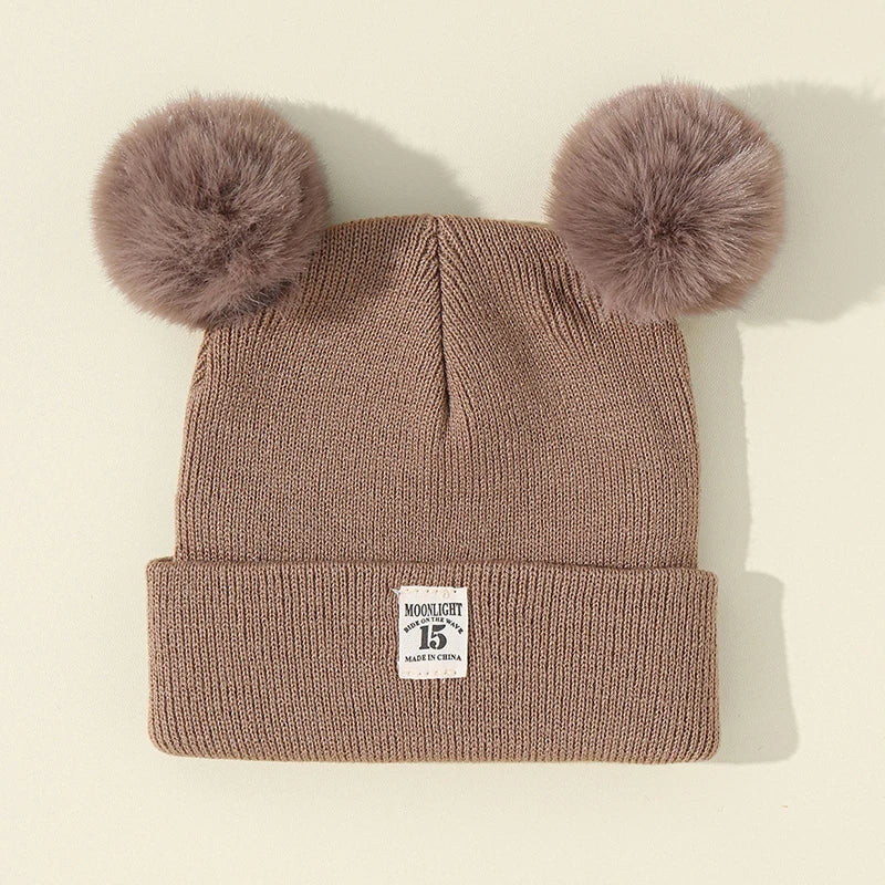 Autumn Winter Baby Warm Knitted Hats With Pom Kids Knit Beanie Hat Solid Color Children Hat