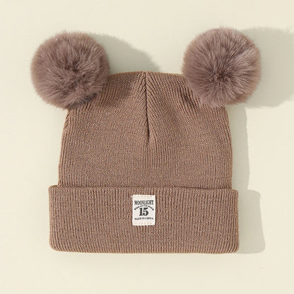 Autumn Winter Baby Warm Knitted Hats With Pom Kids Knit Beanie Hat Solid Color Children Hat