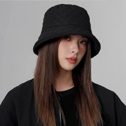 Ultra Light Down Bucket Hat For Women Winter Thick Cotton Fisherman Cap