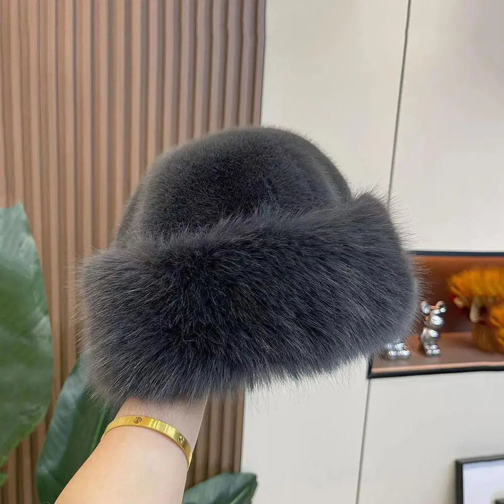 New Fluffy Fur Women's Winter Hat Winter Snow Ski Cap Female Faux Fur Thick Warm