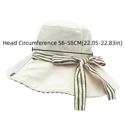 New Wide Brim Reversible Bucket Hat UV Protection Foldable Striped Sun Hat