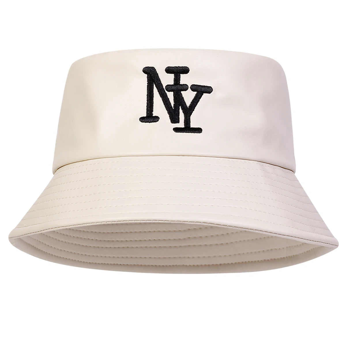 Unisex NY PU Leather Panama Fisherman Hat for Men Women Bucket Hat