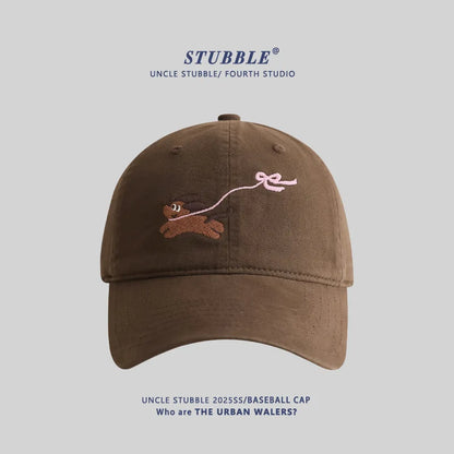 Baseball Cap with Original Cartoon Puppy Design Embroidery Widened & Deepened to Minimize Face Appearancenew Baseball Cap