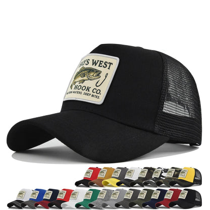 High Quality Fishing Embroidery Baseball Cap Outdoor Fishing Snapback Mesh Hat Sunshade Trucker Hat