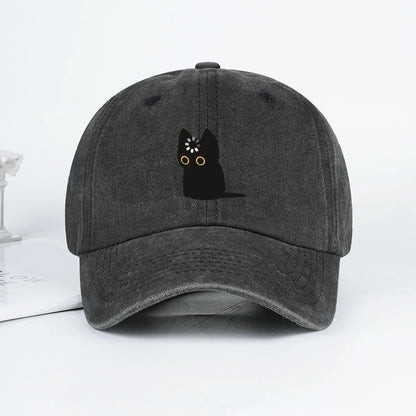 Cute Black Cat Print Washed Baseball Cap Soft