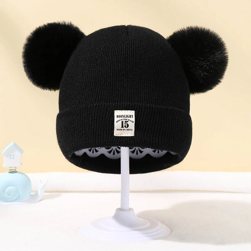 Autumn Winter Baby Warm Knitted Hats With Pom Kids Knit Beanie Hat Solid Color Children Hat