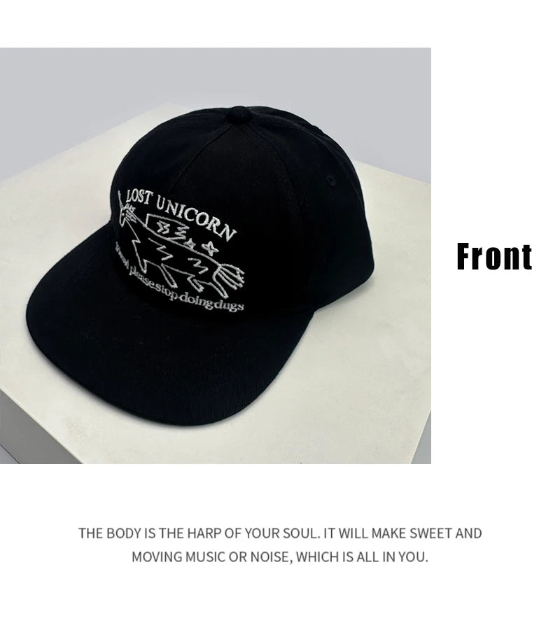 New Unisex Niche Unicorn Letters Embroidery Baseball Hats Flat Eave Sunshade
